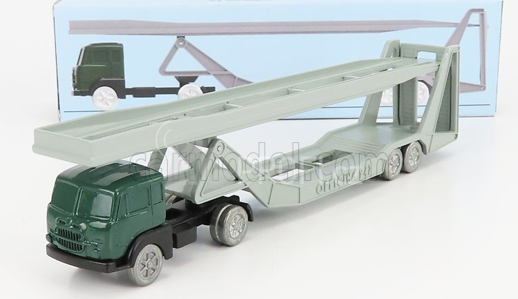 Officina-942 Fiat 682 T2 Truck Bisarca Car Transporter 1955 1:76 Zelené Stříbro