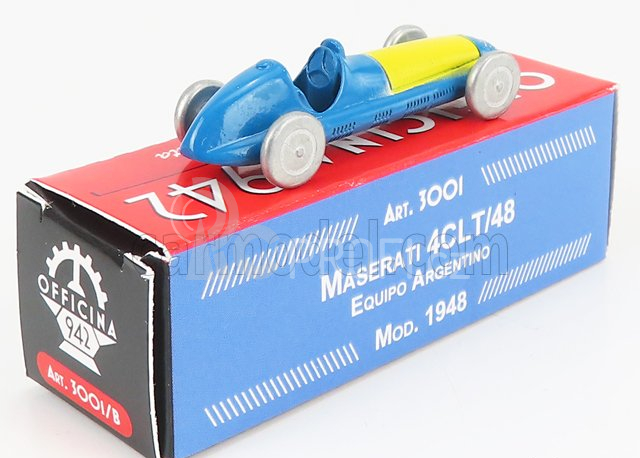 Officina-942 Maserati F1  4clt/48 N 0 Team Equipo Argentino 1948 1:76 Světle Modrá Žlutá