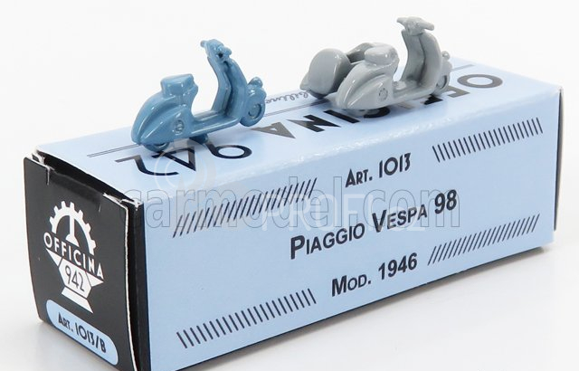 Officina-942 Piaggio Set 2x Vespa 98 + Vespa 98 Sidecar 1946 1:76 Světle Modrá Světle Šedá