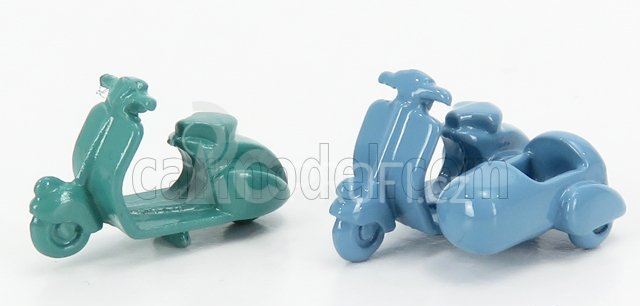 Officina-942 Piaggio Set 2x Vespa 98 + Vespa 98 Sidecar 1946 1:76 Zelená Světle Modrá