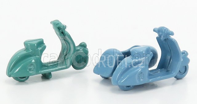Officina-942 Piaggio Set 2x Vespa 98 + Vespa 98 Sidecar 1946 1:76 Zelená Světle Modrá