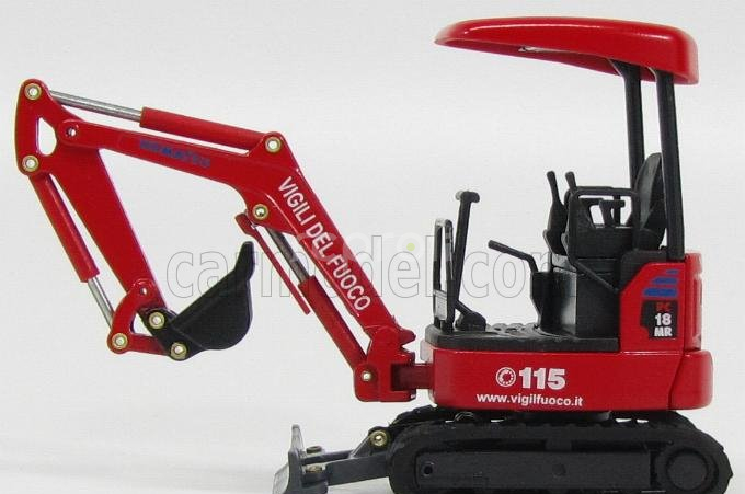 Oldcars Komatsu Pc18 - Ruspa Cingolata Vigili Del Fuoco - Crane Fire Engine 1:32 Červená Černá