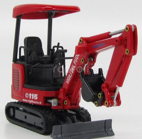 Oldcars Komatsu Pc18 - Ruspa Cingolata Vigili Del Fuoco - Crane Fire Engine 1:32 Červená Černá