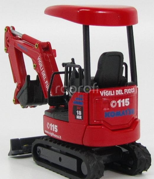 Oldcars Komatsu Pc18 - Ruspa Cingolata Vigili Del Fuoco - Crane Fire Engine 1:32 Červená Černá