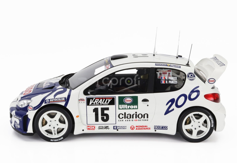 Otto-mobile Peugeot 206 Wrc Team Peugeot Esso N 15 Rally Tour De Corse 1999 Gilles Panizzi - Herve Panizzi 1:12 Bílá Modrá