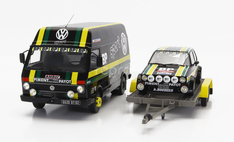Otto-mobile Volkswagen Rally Set - Volkswagen Lt35 Van + Trailer + Golf Gti Mki Gr.2 Team Bp Racing Volkswagen Sport N 10 Rally Tour De France Automobile 1981 J.panciatici - P.thinnes 1:18 Černá Žlutá Zelená