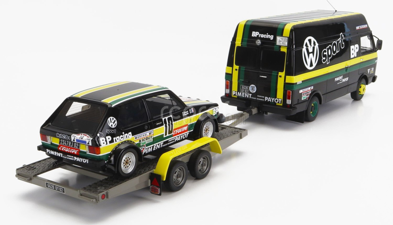Otto-mobile Volkswagen Rally Set - Volkswagen Lt35 Van + Trailer + Golf Gti Mki Gr.2 Team Bp Racing Volkswagen Sport N 10 Rally Tour De France Automobile 1981 J.panciatici - P.thinnes 1:18 Černá Žlutá Zelená
