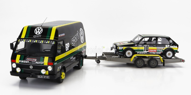 Otto-mobile Volkswagen Rally Set - Volkswagen Lt35 Van + Trailer + Golf Gti Mki Gr.2 Team Bp Racing Volkswagen Sport N 10 Rally Tour De France Automobile 1981 J.panciatici - P.thinnes 1:18 Černá Žlutá Zelená