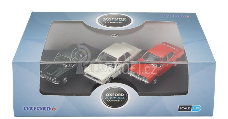 Oxford-models Ford england Set 3x Cortina Mki 1962 - Mkii 1967 - Mkiii 1973 1:76 Zelená Bílá Oranžová