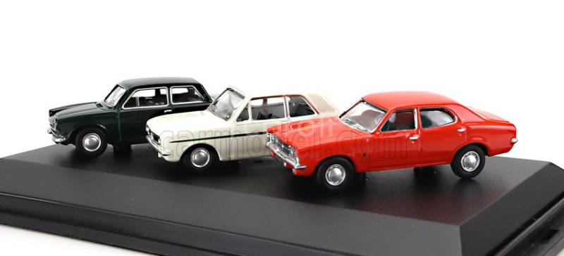 Oxford-models Ford england Set 3x Cortina Mki 1962 - Mkii 1967 - Mkiii 1973 1:76 Zelená Bílá Oranžová