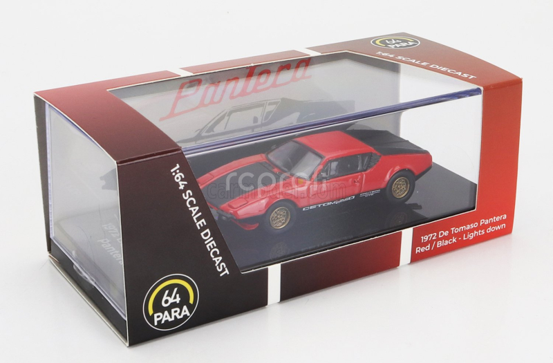 Paragon-models De tomaso Pantera Rhd 1972 - Light Down 1:64 Červená Černá