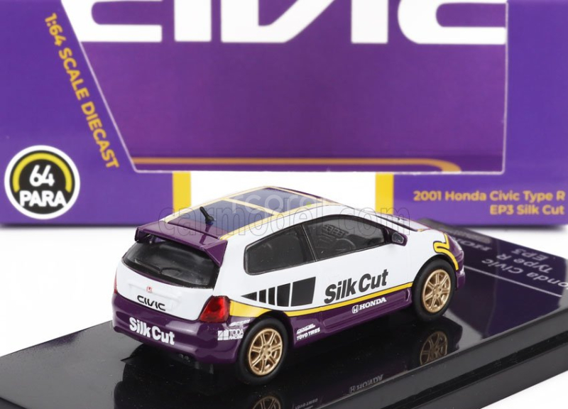 Paragon-models Honda Civic Type R Ep3 Silk Cut Racing 2001 1:64 Bílá Fialová