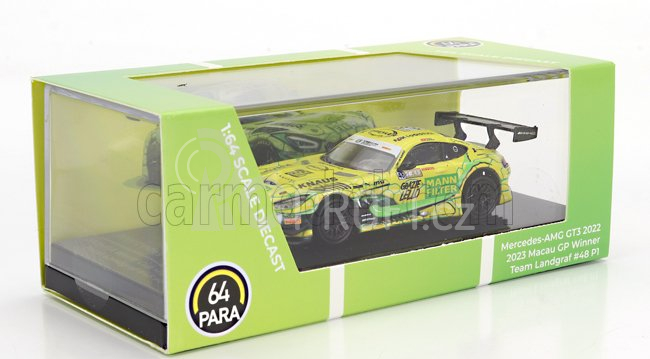 Paragon-models Mercedes benz Gt3 Amg Evo Team Landgraf Racing N 48 Winner Fia Gt Macau 2023 Raffaele Marciello 1:64 Žlutá Zelená