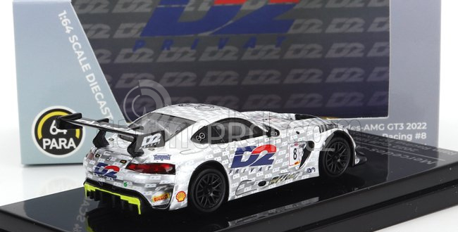 Paragon-models Mercedes benz Gt3 Amg Evo Team Ram Racing N 8 12h Gulf 2022 Mikael Grenier - Ian Loggie - Morgan Tillbrook 1:64 Bílé Stříbro