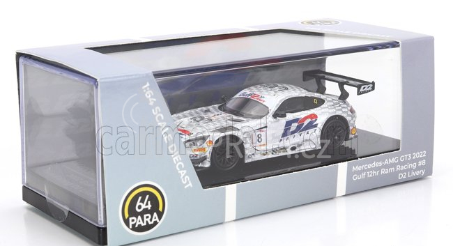 Paragon-models Mercedes benz Gt3 Amg Evo Team Ram Racing N 8 12h Gulf 2022 Mikael Grenier - Ian Loggie - Morgan Tillbrook 1:64 Bílé Stříbro