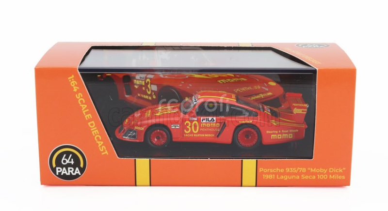 Paragon-models Porsche 935/78-81 3.2l Turbo Moby Dick Team Momo Penthouse N 30 100 Miles Laguna Seca 1981 Gianpiero Moretti 1:64 Červená Žlutá