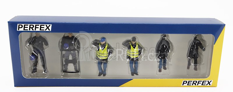 Perfex Figures Set 6x Police Gendarmes & Manifestants Gilets Jaunes Yellow Paris 1:43 Černá Modrá Žlutá
