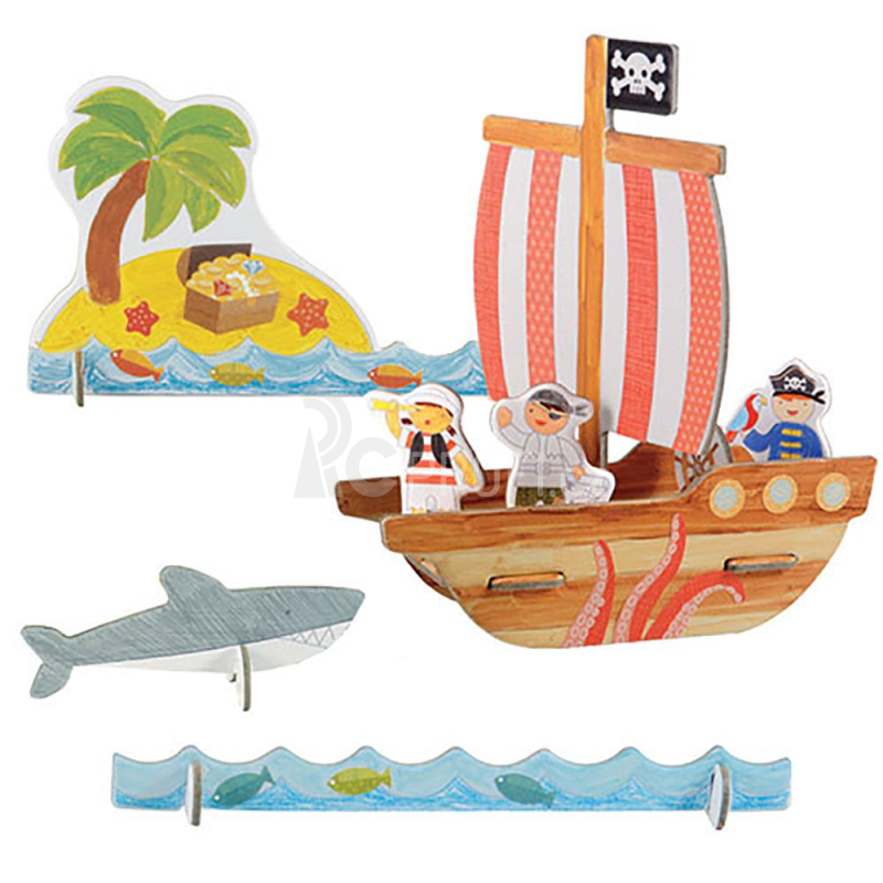 Petit Collage 3D puzzle Piráti s barvami