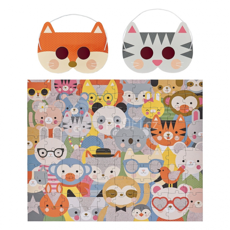 Petit Collage Puzzle zvířátka 100 ks s 3D brýlemi