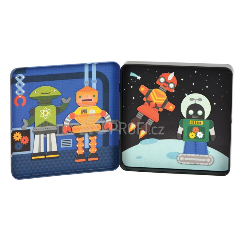 Petitcollage Magnetická knížka Roboti - poškozená kovová krabička
