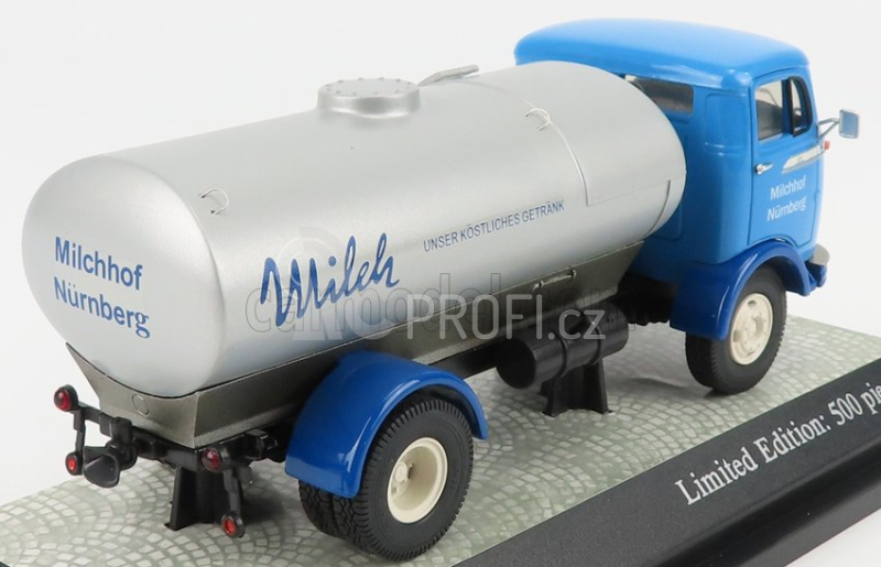 Premium classixxs Mercedes benz Lp911 Tanker Truck Transport Milk Milchhof Nurnberg 1963 1:43 Světle Modrá Stříbrná