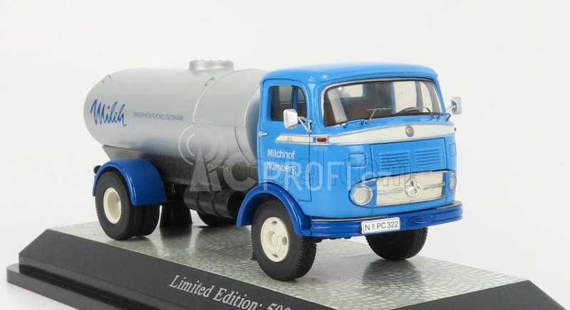 Premium classixxs Mercedes benz Lp911 Tanker Truck Transport Milk Milchhof Nurnberg 1963 1:43 Světle Modrá Stříbrná