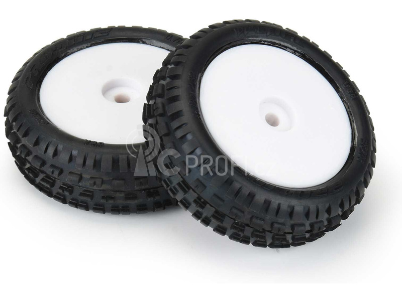 Pro-Line kolo 1:18, pneu Wedge Carpet přední, disk H8 bílý (2) (Losi Mini-B)