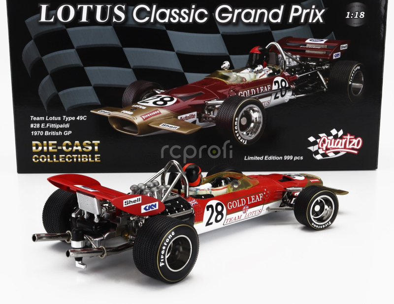 Quartzo Lotus F1  49c Ford Team Lotus N 28 British Gp 1970 Emerson Fittipaldi 1:18 Červená Bílá