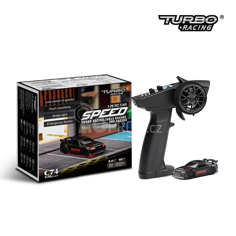 RC auto 1/76 C74 On-Road RTR, černá s červeným pruhem