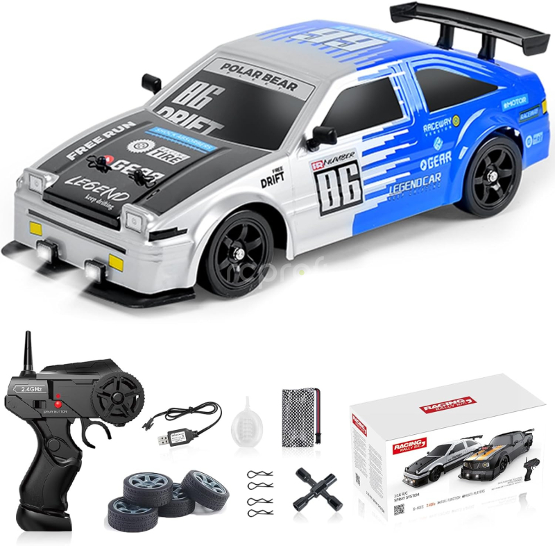 RC auto Drift Car s kouřem a LED, stříbrnomodrá