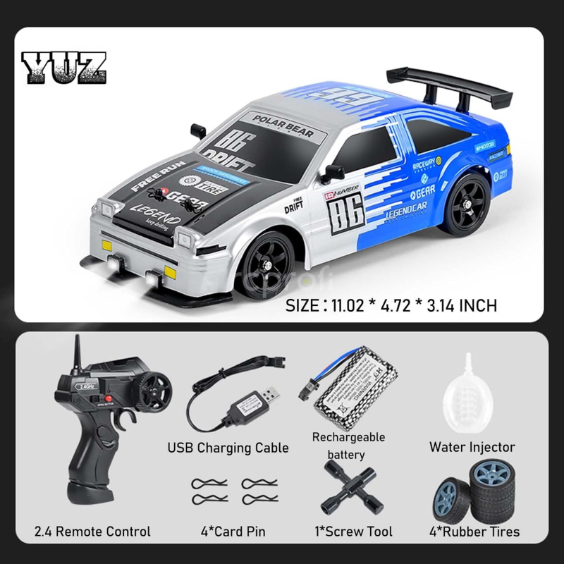 RC auto Drift Car s kouřem a LED, stříbrnomodrá