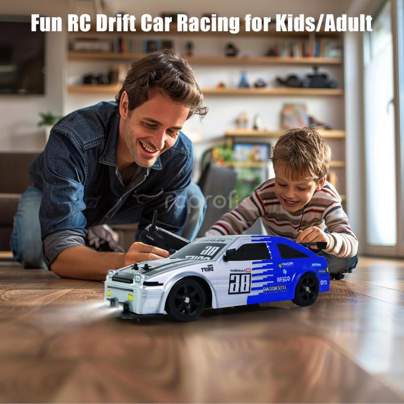 RC auto Drift Car s kouřem a LED, stříbrnomodrá