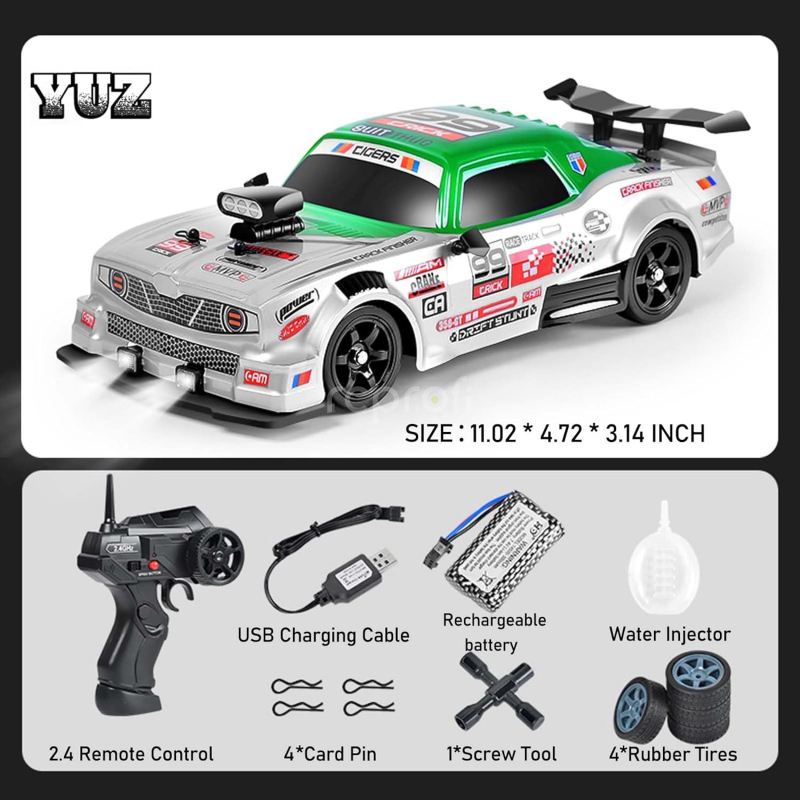 RC auto Drift Car s kouřem a LED, zelenobílá