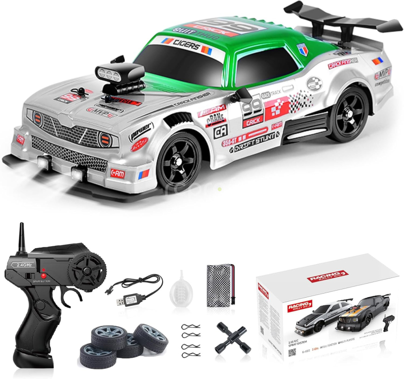 RC auto Drift Car s kouřem a LED, zelenobílá