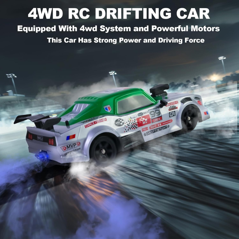 RC auto Drift Car s kouřem a LED, zelenobílá