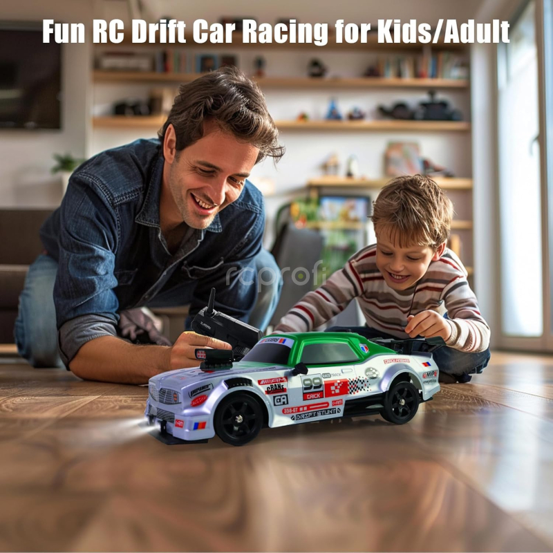 RC auto Drift Car s kouřem a LED, zelenobílá