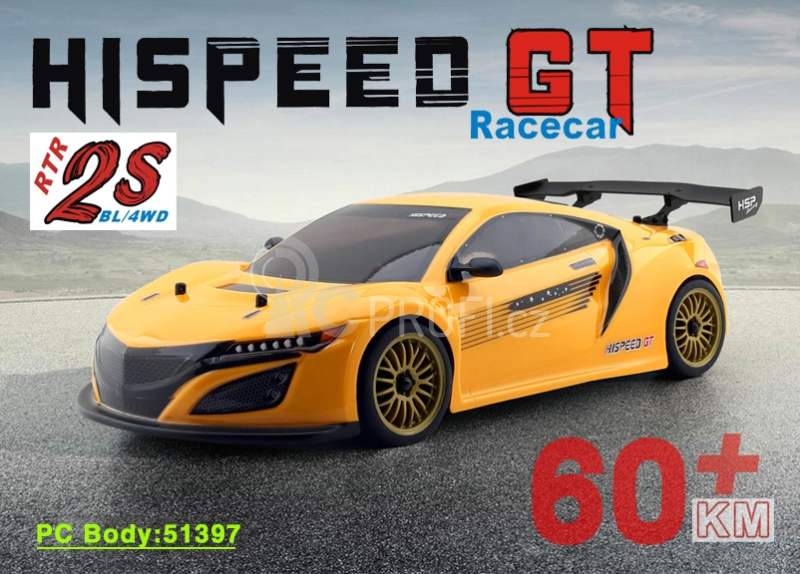 RC auto HSP GT PRO 1/10 RTR On-road, žlutá