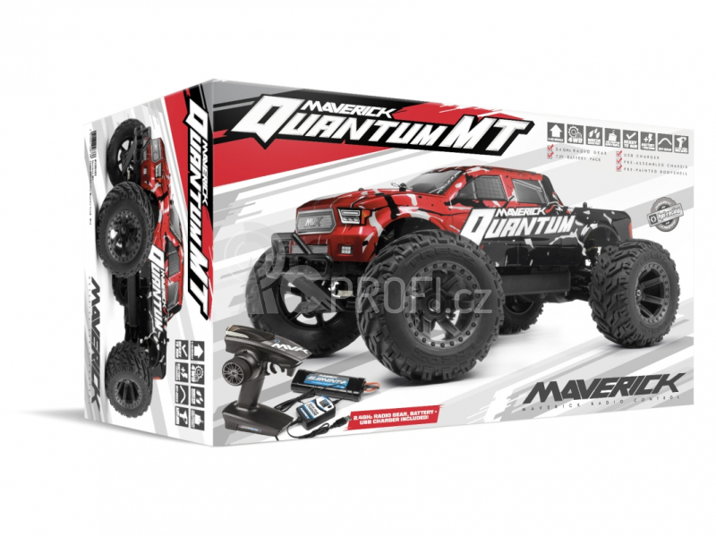 RC auto Quantum MT 1/10 4WD Monster Truck, červená