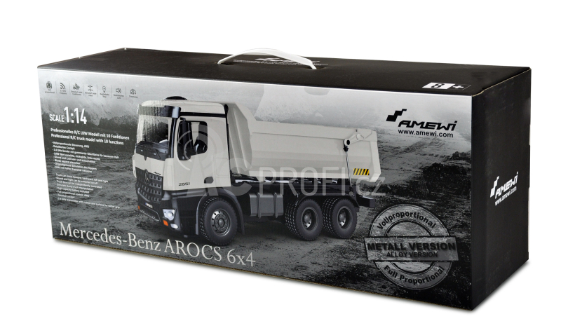 RC celokovový sklápěč Mercedes-Benz Arocs, bílá