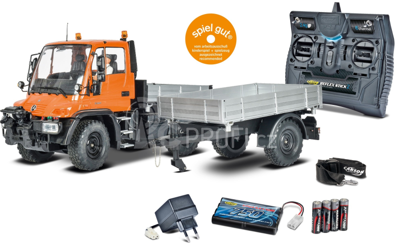 RC Unimog U300 s vozíkem, oranžová
