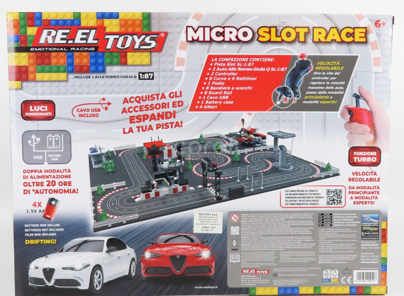 Re-el toys Alfa romeo Pista Componibile - With 2x Giulia Quadrifoglio Slot Cars - Lego Compatibile 1:87 /