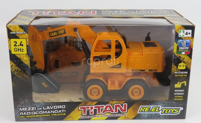 Re-el toys Case-ih Titan Escavatore Gommato - Tractor Excavator 1999 1:24 Žlutá Černá