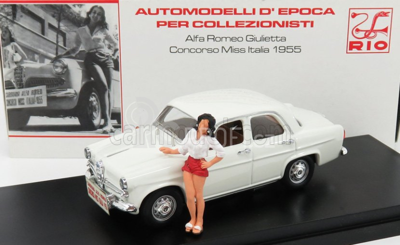 Rio-models Alfa romeo Giulietta Concorso Miss Italia 1955 With Figure 1:43 Bílá