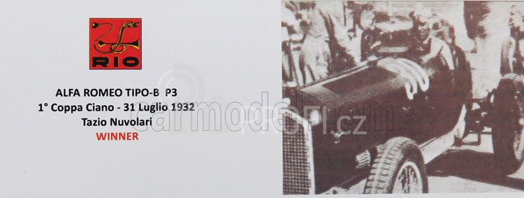 Rio-models Alfa romeo P3 N 30 Winner Coppa Ciano 1932 T.nuvolari 1:43 Red