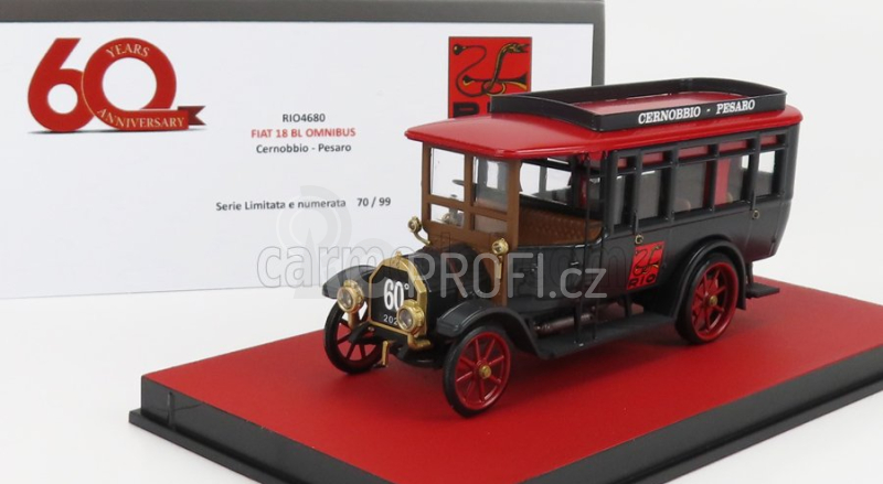 Rio-models Fiat 18bl Autobus 1922 - 60th Anniverasary Rio-models 1962-2022 1:43 Černá Červená