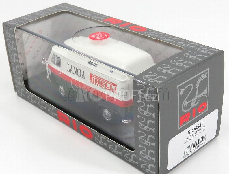 Rio-models Fiat 238 Van Tetto Alto 1970 - Assistenza Rally Pirelli Lancia 1:43 Bílá Černá Červená
