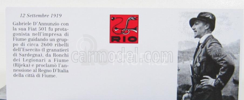 Rio-models Fiat 501 Fiume 1919 + Figures Gabriele D'annunzio 1:43 Bordeaux White
