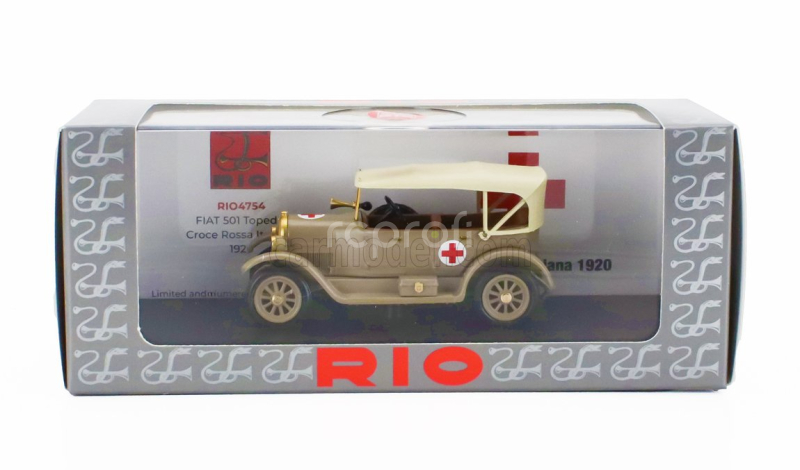Rio-models Fiat 501 Torpedo Croce Rossa Ambulance - Ambulanza Coloniale 1936 1:43 Vojenská Zelená Béžová