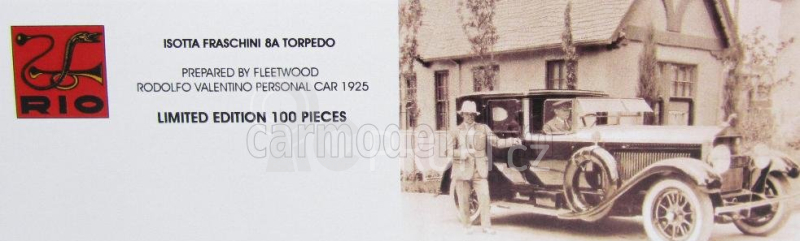Rio-models Isotta fraschini 8a Torpedo By Fleetwood - Rodolfo Valentino Personal Car - With Figures 1925 1:43 Black Ivory