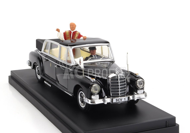 Rio-models Mercedes benz 300d Limousine Semiconvertible 1960 - With Driver And Pope Figure - Papa Giovanni Xxiii 1:43 Black
